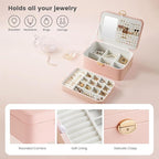 Lolalet 2 Layer Jewelry Box with Lock and Key for Teen Girls & Young Women, Jewelry Organizer Case with Round Clasp and Mirro