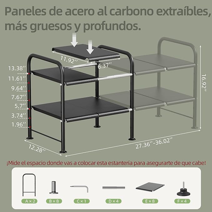 NETEL Under Sink Organizers and Storage,2 Tier Shelf Under Bathroom Sink,Cabinet Organizer with 8 Removable Carbon Steel Pane