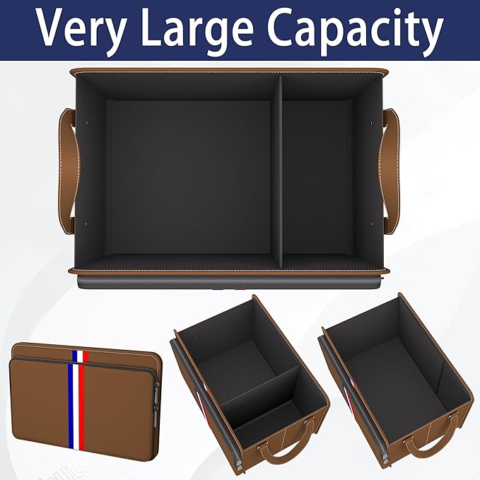 Homeve Trunk Organizer for Car, Waterproof Collapsible 3 Compartments Car Organizer, Foldable Storage for Car Accessories, Too