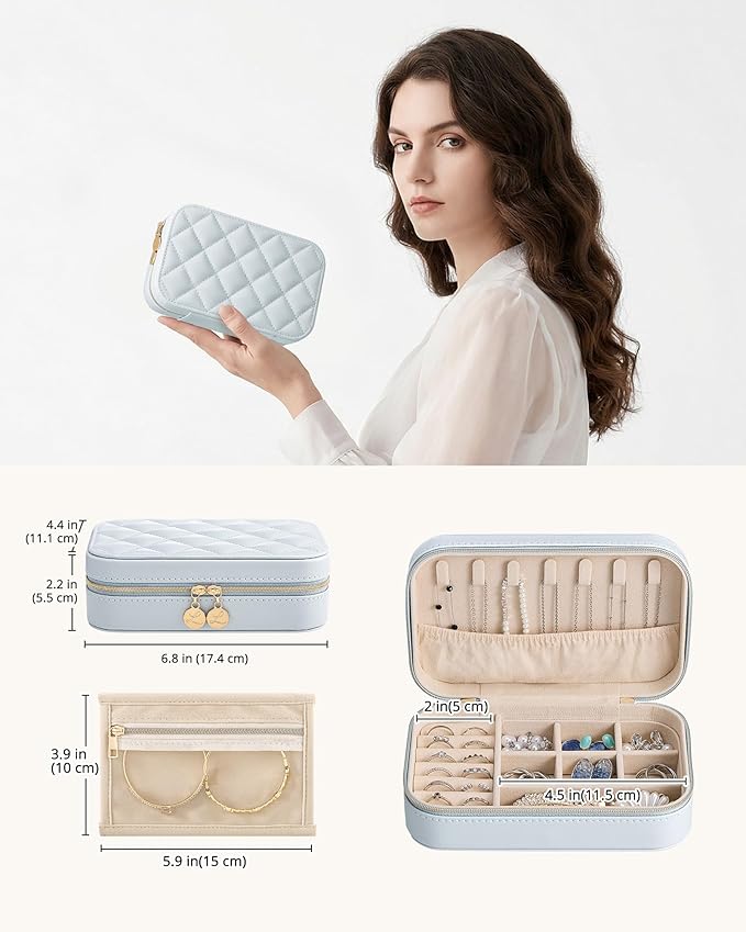 Lolalet Travel Jewelry Case for Women Girls, Travel Jewelry Organizer with Clear Storage Bag Small Portable Jewelry Box for N