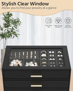 AKOZLIN Jewelry Box with Clear Lid Functional Leather Jewelry Storage Organizer Case 4 Drawers for Women Girls Necklace Ring 