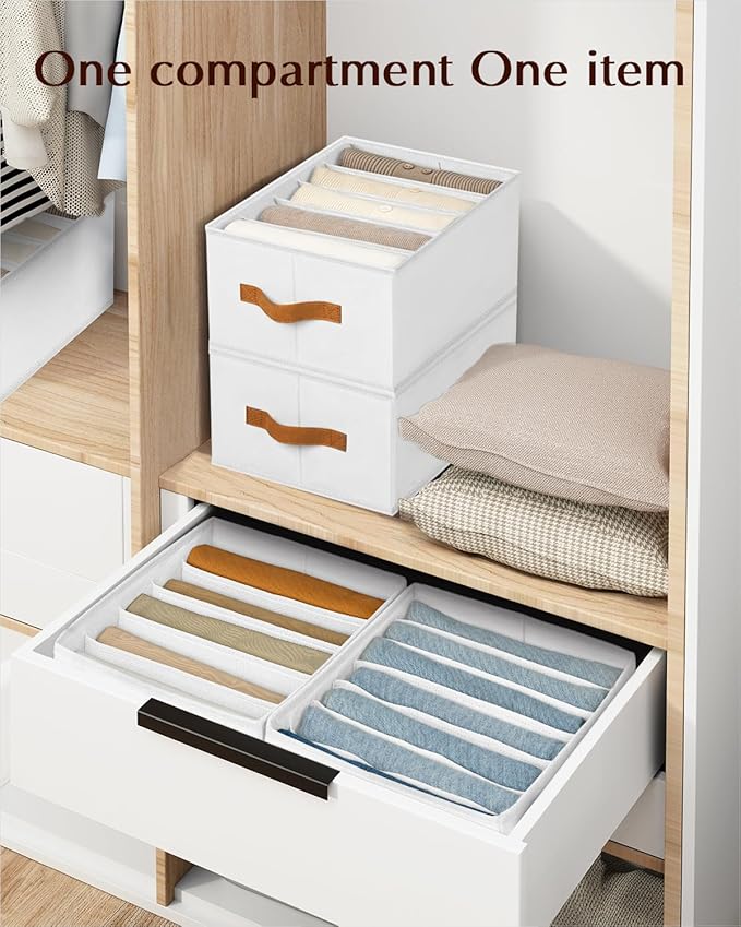 Homsorout Clothes Organizers and Storage - 4/5/7 Grids Fabric Jeans Organizer with Handles, Foldable Closet Organizers Divide