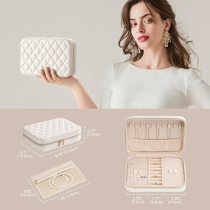 Lolalet Travel Jewelry Case for Women Girls, Travel Jewelry Organizer Box with Mirror & Clear Storage Bag, Small Portable Ear