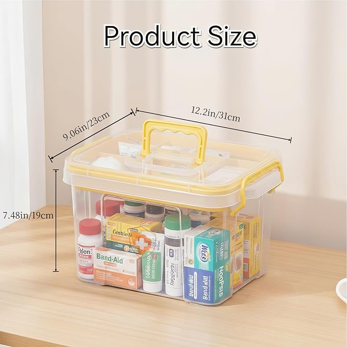 Pulseplay Clear Medicine Storage Box with Handle Portable Medicine Cabinet Organizer Multipurpose Plastic Storage Box with Re