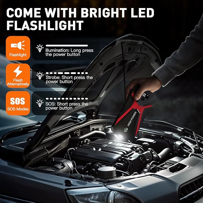 Jump Starter, 1600A 4 in 1 Function Battery Jumper Starter Portable Up to 8.5L Gas & 5.0L Diesel Engines 12V Jump Box