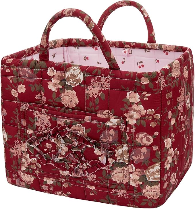 Boho Fabric Storage Basket, Large Capacity Laundry Basket, 12.2'' x 10.23'' x 10.23'' Collapsible Laundry Hamper with Easy Ca