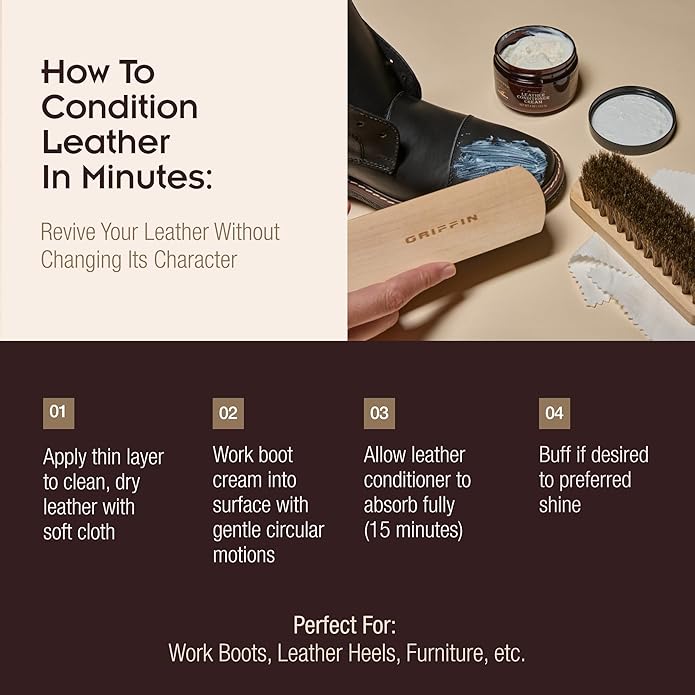 Griffin Boot Cream – 4oz – Leather Balm & Conditioner for Couch, Boots, Bags & Shoes – Restores, Softens & Protects Without D