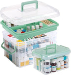 2 Pack Clear Medicine Organizer Box with Handle Thickened Plastic Medicine Cabinet with Tray First Aid Box Empty Multipurpose