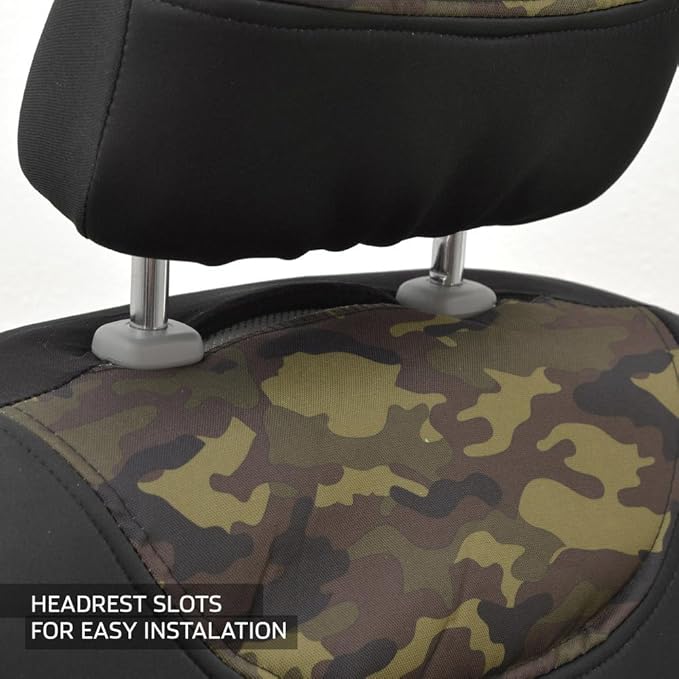 BDK Waterproof Camo Seat Covers for Car Truck Van SUV, 2 Pack – Two-Tone Black & Camouflage, Durable Neoprene Seat Protectors