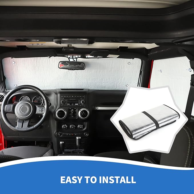 JK Windshield Sunshade, 8PCS Side Window Sun Shade Compatible with 2007-2017 Jeep Wrangler JK 4-Door