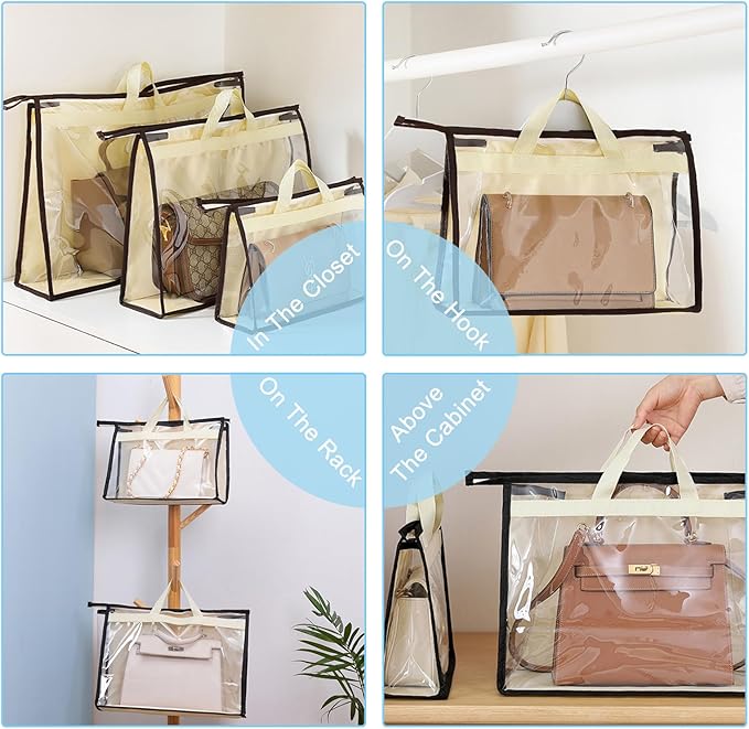 CINPIUK 4 Pack Handbag Dust Bags Clear Purse Storage Organizer for Closet, Zipper Hanging Storage Bag for Handbags