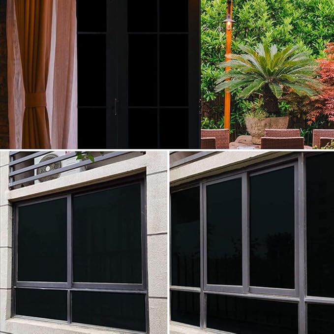 WPCTEV Static Cling Total Blackout Privacy Window Film Cover 100% Light Blocking No Glue Black Window Tint for Home Room Darkening Easy Removal 35.4 Inch x 13.1 Feet