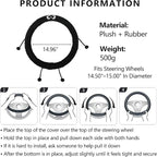 Car Headrest Pillow & Steering Wheel Cover Set with Cute Big-Eyed Furball Travel Neck Support Pillow Fur Car Interior Accessory (Black Ring Cover)
