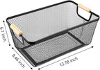 AJIODA Metal Mesh Steel Basket, Large Wire Storage Organizer Basket Multi-function Hanging Kitchen Baskets with Wood Handle f