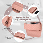 HARFINGTON 2pcs Car Seat Gap Filler Organizer 11.5 x 8 x 2.1 Inch Leather Universal Car Organizer Storage Box Between Seat and Console for Phone Sunglasses Keys, Pink