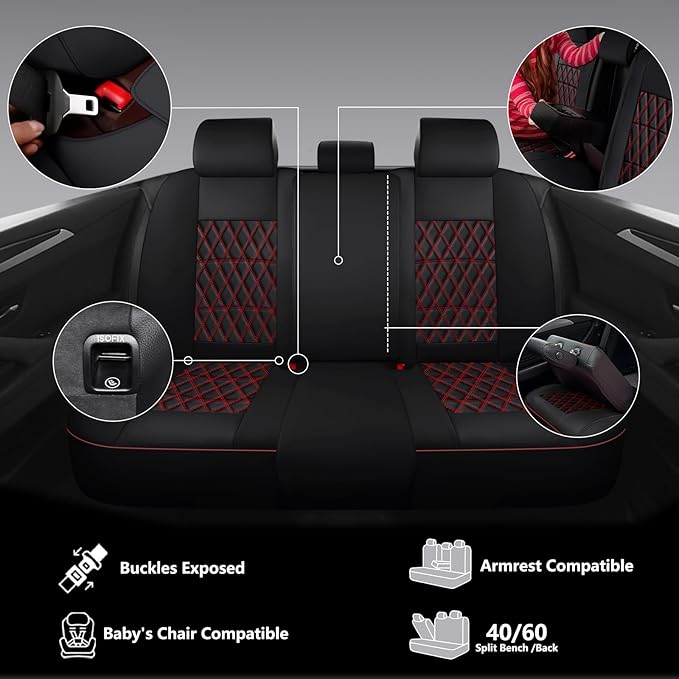NS YOLO Leather Car Seat Covers,Universal Fit for Most Cars,SUVs and Sedans,Waterproof Luxury Leatherette Cushions, 5 Seats P
