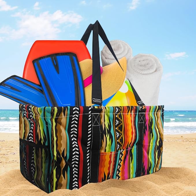 NGIL Extra Large Utility Tote Reusable Grocery Organizing Bag Oversized Collapsible for Storage, Picnic,Car, Beach (Desert Serape-black)
