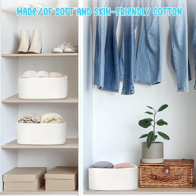3-Pack Storage Baskets for Organizing | Woven Shelf Toy Basket | Rope Baskets for Gifts Empty | Closet Organizer Bins with Ha