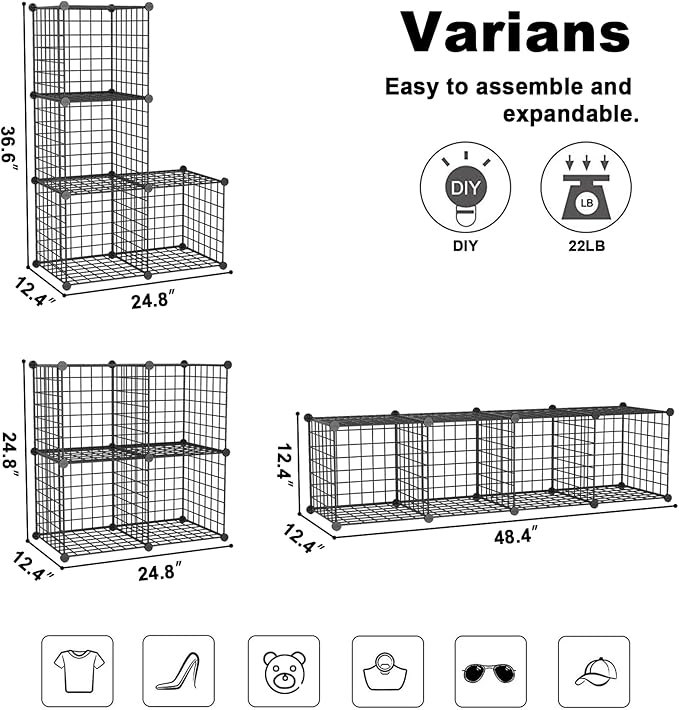 C&AHOME Wire Cube Storage, 4-Cube Storage Organizer Metal, C Grids Storage Bins Shelving, Modular Bookshelf Shelf, Closet Cab