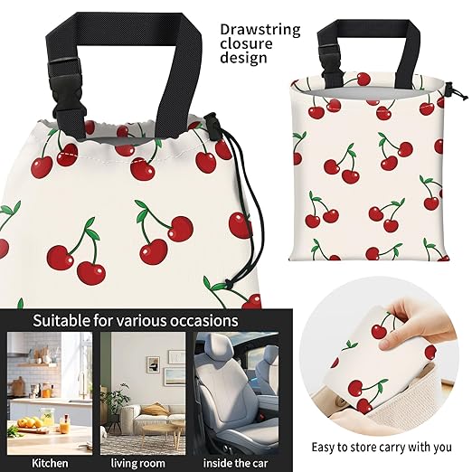 Car Trash Bag Large Hanging Can for Back of Seat, Cute Waterproof Car Garbage Bag for Vehicle, Travelling, Outdoor Cute Red Cherry