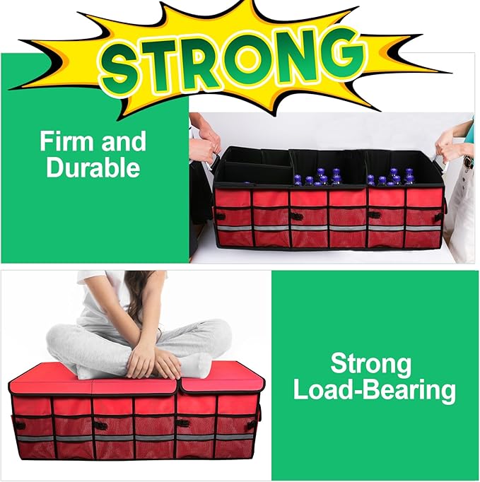 Big Car Trunk Organizer, Cargo Organizer SUV Trunk Storage Non Slip Bottom Waterproof Collapsible Durable Multi Compartments-(