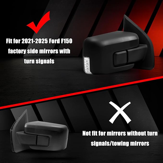 Chrome Side Rearview Mirror Covers Caps Decoration Compatible with 2021-2025 Ford F150, With Turn Signal Model (Chrome-Cut-Out)