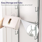 SWTYMIKI Over The Door Purse Organizer - Wall Mounted Handbag Organizer with 10 Hooks and Metal Basket, Hanging Purse Storage