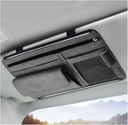 Car Sun Visor Organizer, Soft Leather Auto Sunshade Glasses Storage Bag with Multi-Pocket Net Zipper, Scratch-Resistant Vehicle Visor Pocket Eyeglasses Case Note Holder (Gray)
