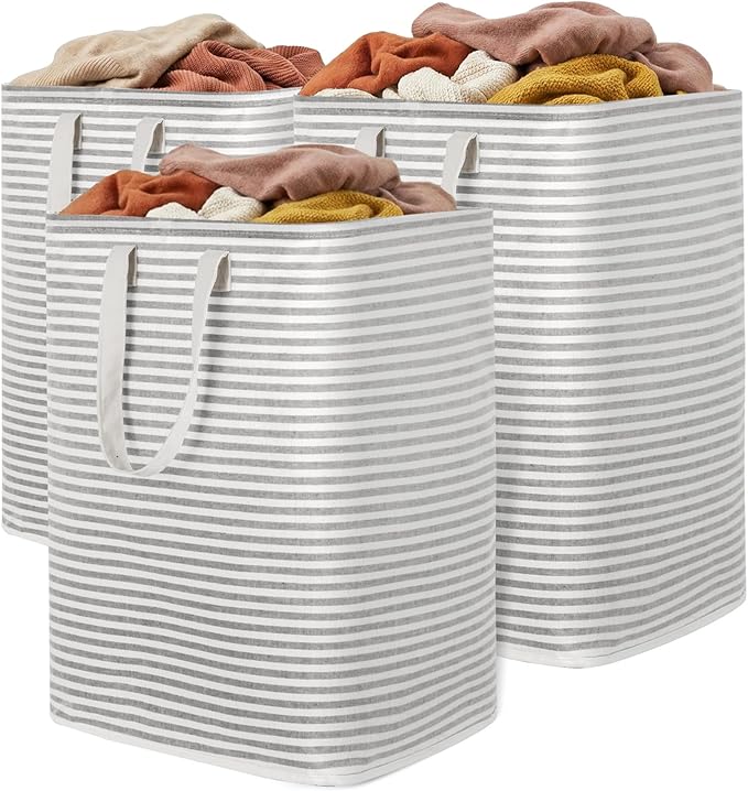 Lifewit 3 Pack Laundry Basket 90L Each, Collapsible Clothes Hamper with Reinforced Handles, Freestanding Waterproof Design fo
