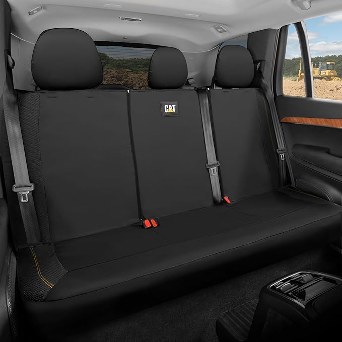 CAT PU Leather Rear Bench Seat Cover – Black, 60/40 Split Fit for Cars, Trucks, SUVs – Waterproof, Scratch-Resistant, Semi-Un