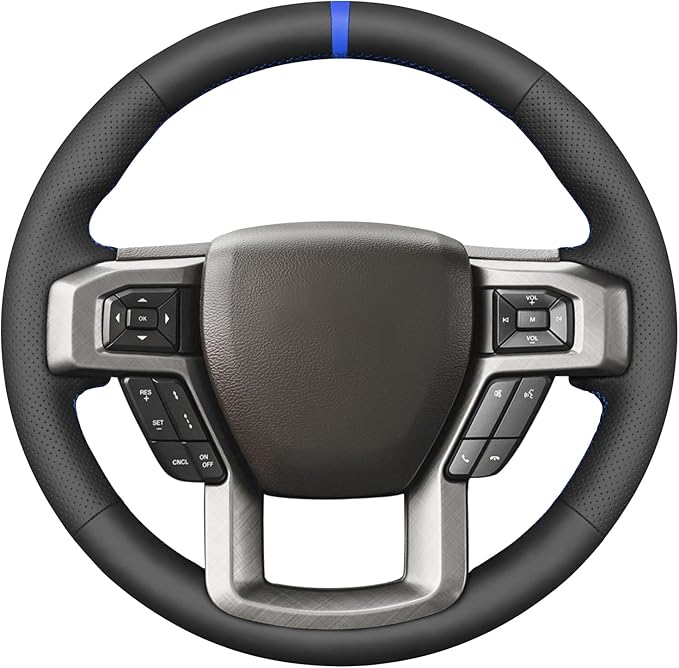 MEWANT Black Genuine Leather Steering Wheel Cover for Ford F150 F250 F350 Expedition 2018-2021 Truck Interior Accessory