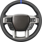 MEWANT Black Genuine Leather Steering Wheel Cover for Ford F150 F250 F350 Expedition 2018-2021 Truck Interior Accessory