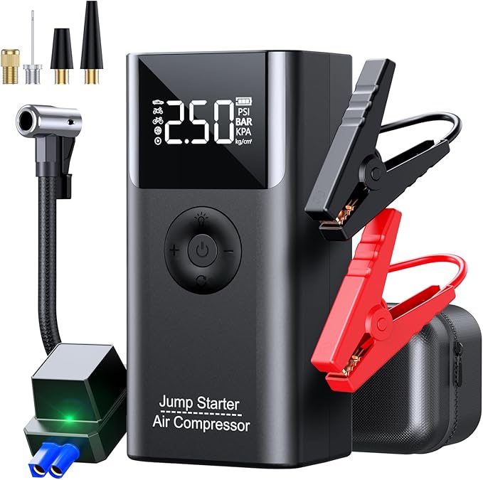 Jump Starter with Air Compressor LERTIN 2500A 150PSI Portable Car Battery Jump Starter Pack 12V Jump Box with USB Fast