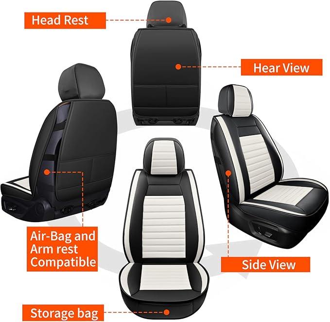 Car Seat Covers Full Set, Breathable Nappa Leather Seat Covers, Horizontal Stripes Automotive Seat Covers, Universal Seat Cus
