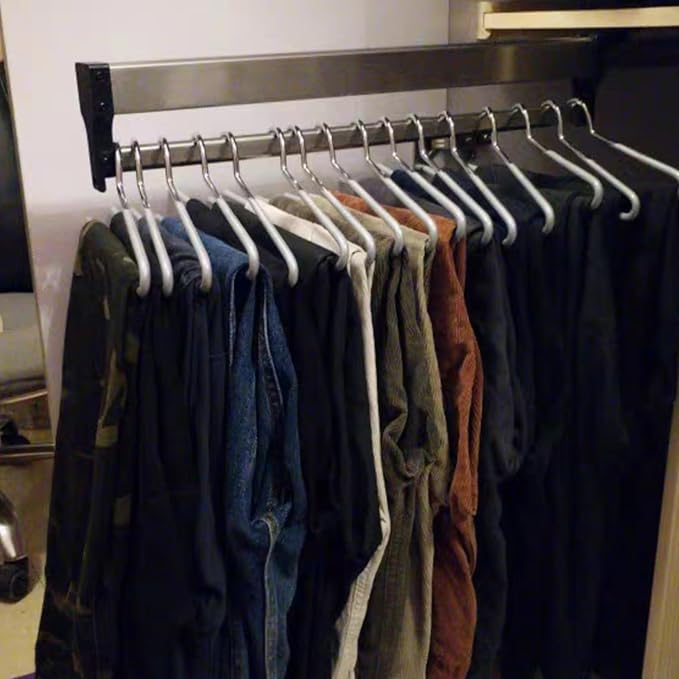 Adjustable Pull Out Clothes Rail, Extendable Steel Trouser Hanger Rack (30-80cm), Space Saving Closet Organizer, Heavy Duty L