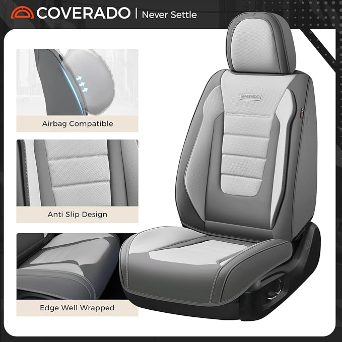 Coverado Car Seat Covers Front, Seat Covers for Cars, Waterproof 2-Pack Car Seat Cushion, Leather Carseat Seat Protectors, Un