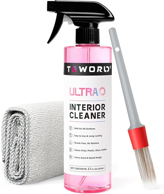 Premium Car Interior Cleaner (17oz Brush + Towel) | Interior Car Cleaner for Leather, Vinyl, Glass & Plastic | Residue-Free M