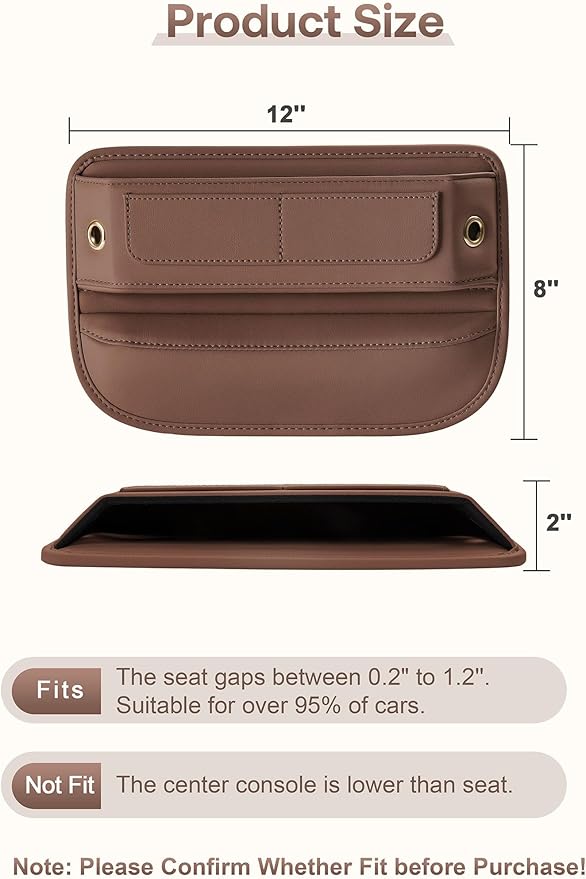 Universal Fit Premium Leather Car Seat Gap Filler Organizer, Center Console Organizer with Card Slots, Clever Gifts for Car SUV Truck Owners (Brown, 2 Pack)