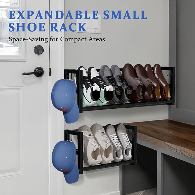4 Pack Narrow Wall Mounted Shoe Rack for Small Spaces, Hanging Shoe Rack Holds 16 Pairs, 17"-30"Adjustable Heavy Duty Wall Sh
