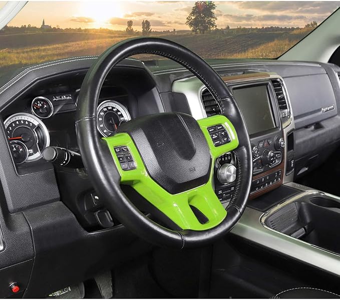 Hoolcar Interior Steering Wheel Cover ABS Trim Compatible with 2010-2017 Dodge RAM Accessories, Light Green