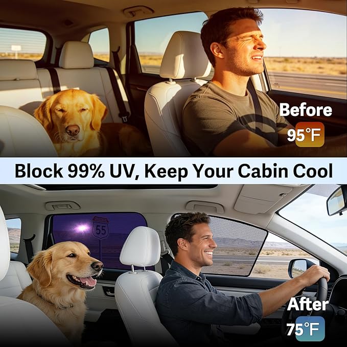 ZATOOTO Honda CRV Car Window Shades 4Pack | Clear for Safe Driving | Bluish-Purple for Passenger Comfort | UV Protection | Static Cling Side Window Sun Shade Blocker with Storage Bag | 2017-2022 |