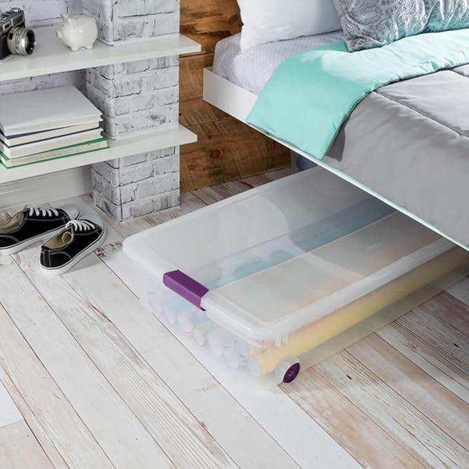 Sterilite 60 Qt ClearView Latch Wheeled Underbed Storage Box, Stackable Bin with Lid, Plastic Container to Organize Underbed,