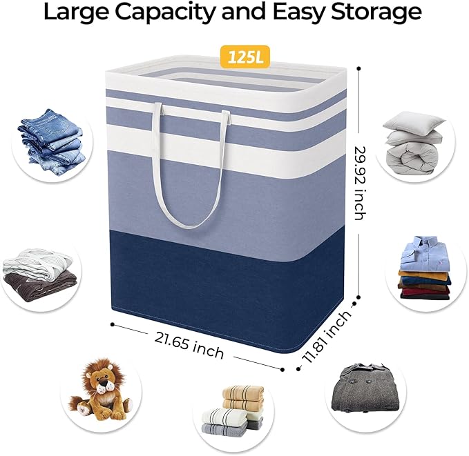 HomeHacks 2-Pack Large Laundry Basket, Waterproof, Freestanding Laundry Hamper, Collapsible Tall Clothes Hamper with Extended