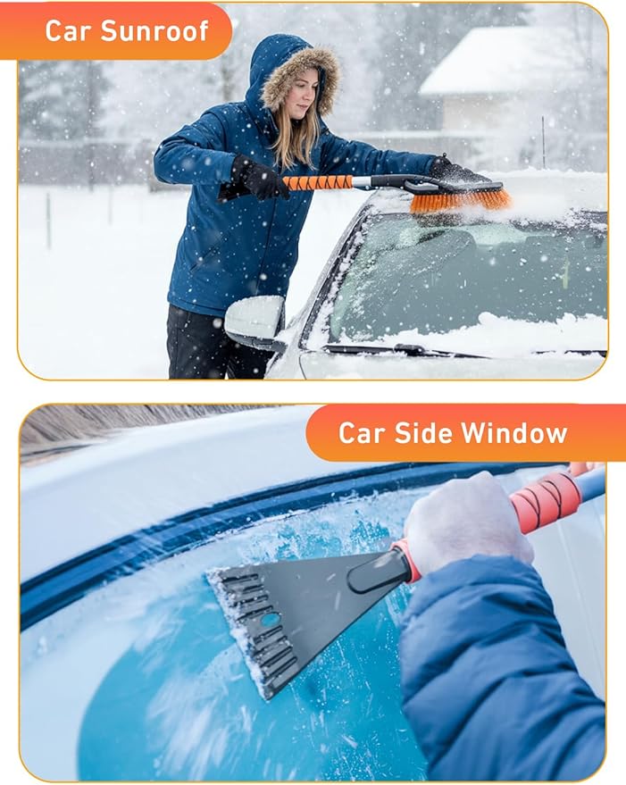 EcoNour 27" Aluminum Ice Scrapers for Car Windshield | Car Snow Scraper Window and Snow Brush with Ergonomic Foam Grip Winter Accessories (Orange)