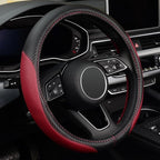 LABBYWAY Microfiber Leather Auto Car Steering Wheel Cover, Universal 15 Inch Anti-Slip Wheel Protector, Claret