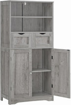 Iwell Storage Cabinet with 2 Drawers & Adjustable Shelf, Tall Bathroom Cabinet with Doors, Cupboard, Kitchen Cabinets for Liv