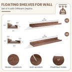 Fun Memories Picture Ledge Shelf, Floating Shelves Set of 4, 24 Inch Picture Shelves for Wall with Ledge, Large Nursery Book 