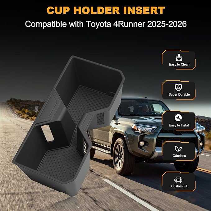 Cup Holder Compatible with 2025 2026 Toyota 4Runner Accessories, Center Console TPE Cup Holder Inserts Middle Console Non-Sli