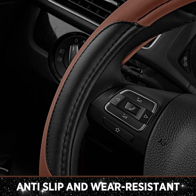 Road Comforts Leather Steering Wheel Cover - Made with PVC Leather - Anti-Slip Steering Wheel Cover Universal Fit Most 14 1/2
