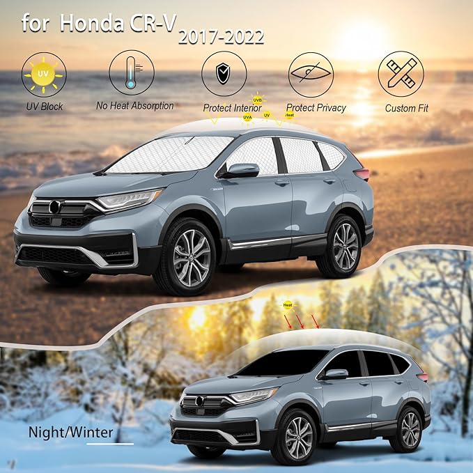 KMF 8pcs Thicken Sun Shades for Honda CR-V 2017-2022 Accessories, CRV Sunshade Full Car Window Covers for Windshield Side Rear, UV Block and Blackout Privacy for Camping Outdoor